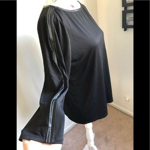 Ann Taylor faux leather trim long sleeved blouse